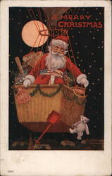 Santa Claus in Hot Air Balloon, A Merry Christmas Postcard