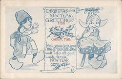 Christmas & New Year Greetings, Dutch Children Comic, Oakham MA Postcard
