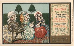 Christmas Greeting with the Three Fates Spinning Postcard