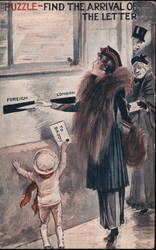 Puzzle - Find the Arrival of the Letter, Woman and Child Mailing Letter Postcard