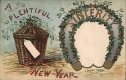 A Plentiful New-Year Sincerity Horseshoe Basket Postcard