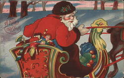 Santa Claus in Sleigh with Toys, A Happy Christmas Postcard