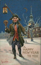 New Year Greeting, Colonial Town Crier with Lantern Postcard