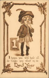 Child with Number 1 Block, New Year Greeting Postcard