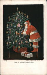 Santa Claus Decorating Christmas Tree Postcard