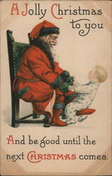 Santa Claus with Child, A Jolly Christmas To You Postcard