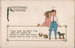 Christmas Tidings, Boy and Girl with Toys Postcard