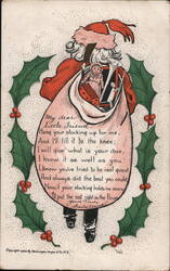 Santa Claus with Poem and Holly Border Postcard