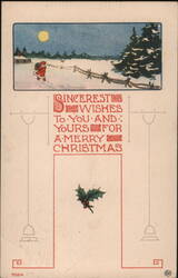 Santa Claus in Winter Scene, Merry Christmas Wishes Postcard