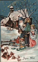 Joyeux Noël - Santa Claus and Angel with Toys Postcard