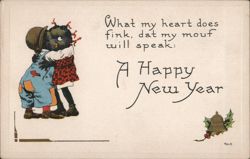 Black Americana Children Hugging, Happy New Year Postcard
