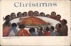 Christmas Dinner with Black Children and Turkey Postcard