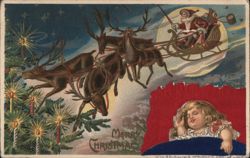Santa Claus Sleigh Ride, Merry Christmas Postcard