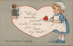 My Valentine Greeting, Girl Serving Heart Postcard