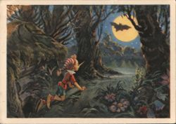 Soviet: Buratino Led Through Forest by Bat at Night Postcard