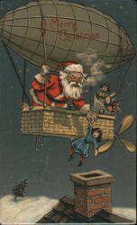 "Santa Claus of the Future" Delivering Doll via Dirigible Postcard