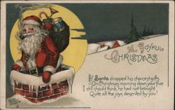 Santa Claus Smoking Pipe in Chimney, A Joyful Christmas Postcard