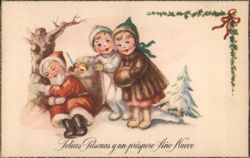 Felices Pascuas y un próspero Año Nuevo - Santa and Children Postcard