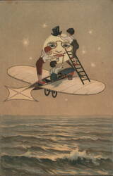 Children Painting the Man in the Moon from an Airplane Postcard