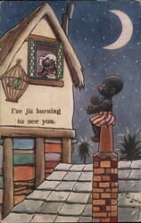"I'se jis burning to see you" Black Americana Comic Postcard
