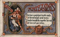 "A Merry Kristmas" Medieval Couple Under Mistletoe Postcard