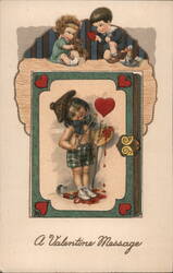 A Valentine Message - Child Artist Painting Heart Postcard