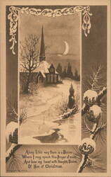 Snowy Church Scene at Night with Christmas Poem Postcard