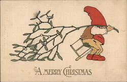 Gnome Carrying Mistletoe, A Merry Christmas Postcard