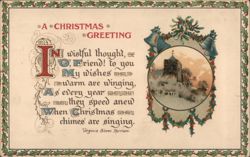 Christmas Greeting Poem with Church Scene Postcard