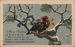 Merry Christmas Crows on Snowy Branch Postcard