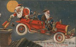 Up-to-date Santa Claus Driving Car, Delivering Gifts Postcard