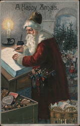 Santa Claus Writing in Book, A Happy Xmas Postcard
