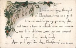 Charles Dickens "God Bless Christmas" Postcard