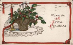 Christmas Greeting with Holly Basket and Candle Postcard
