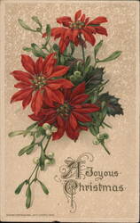 A Joyous Christmas - Poinsettias and Mistletoe Postcard