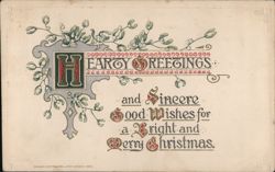 Hearty Greetings Christmas with Mistletoe, 1914 Postcard