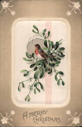 Robin on Mistletoe, A Merry Christmas Postcard