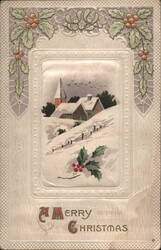A Merry Christmas, Snowy Church Scene Postcard