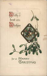 Christmas Greetings with Puppy and Mistletoe Postcard