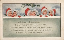 A Merry Christmas, Six Little Sprites 'Neath the Mistletoe Postcard