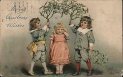 Loving Christmas Wishes, Children with Mistletoe Postcard