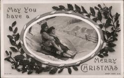 Children Sledding, May You have a Merry Christmas Postcard