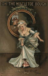 Oh! The Mistletoe Bough, Woman Hiding Mistletoe Postcard