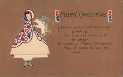 Merry Christmas Greeting with Woman in Bonnet Postcard