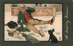 Man Fallen in Snow, Merry Xmas Comic Scene Postcard