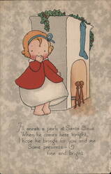 Child Peeking at Fireplace for Santa Claus Postcard