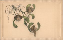 Art Nouveau Mistletoe with Women's Faces Postcard