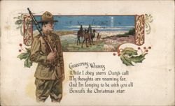 WWI Soldier Christmas Wishes, Nativity Scene Postcard