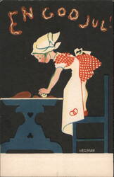 En God Jul! Girl Baking Postcard