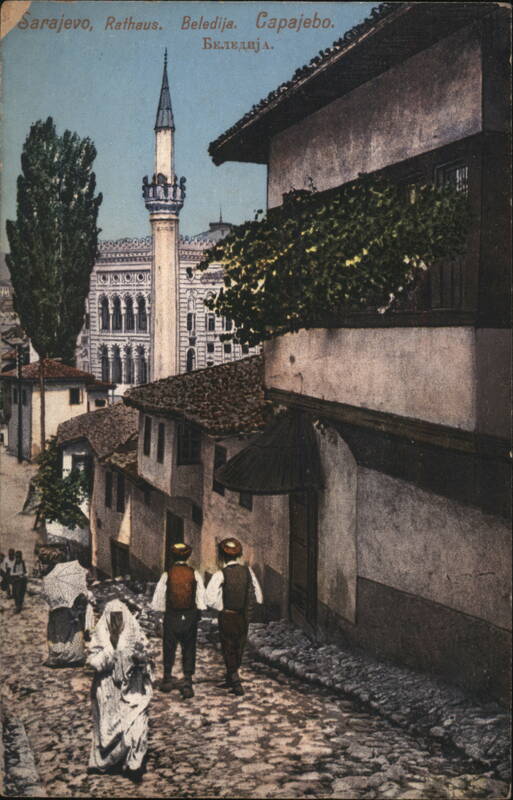 Sarajevo Street View, Rathaus & Minaret Bosnia and Herzegovina